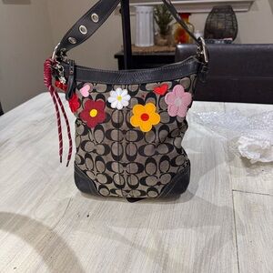 Coach Black and Multicolor Floral Shoulder Bag